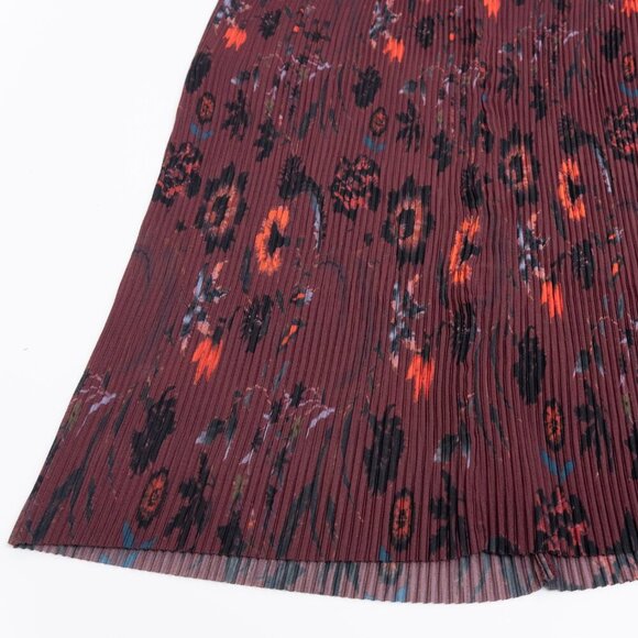 Sandro Pleated Midi Skirt Floral Burgundy Size 1 - Picture 8 of 16